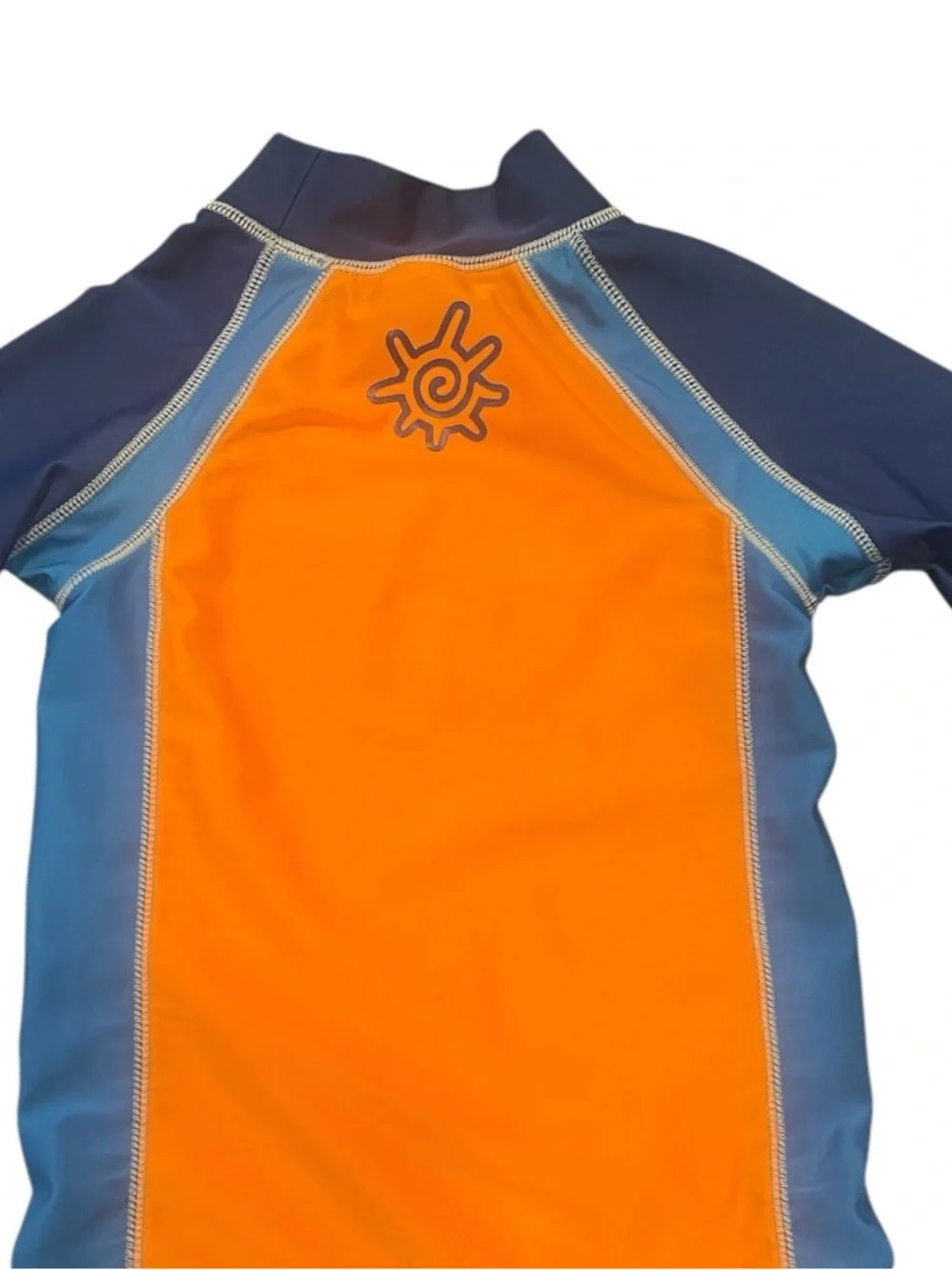 UV Skinz Boys 3T Shark UPF 50+ Short Sleeve Rash Guard Swim Shirt Orange Blue